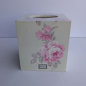 Nautica  wooden Tissue  Box‎  Cover pink Roses Cube cottage